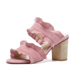 Arden Furtado summer 2019 fashion women's shoes chunky heels slippers pink ruffles sandals yellow slides