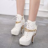 Women's shoes fashion white hot style matin boots metal chains waterproof stage metal chain decoration high heels ankle platform boots women's boots night club shoes