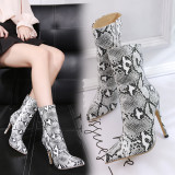Women's boots hot style special women's boots slim stilettos heels snake skin sexy pointed toe ankle boots size 40