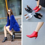 Fashion women's shoes 2019 pointed toe stilettos lower heels 5cm genuine leather ankle boots zipper sexy elegant ladies boots concise red white booties