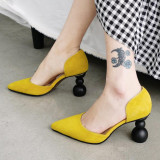 Arden Furtado summer 2019 fashion women's shoes pointed toe strange heels orange yellow pumps small size 33 big size 40 party shoes slip-on elegant high heels