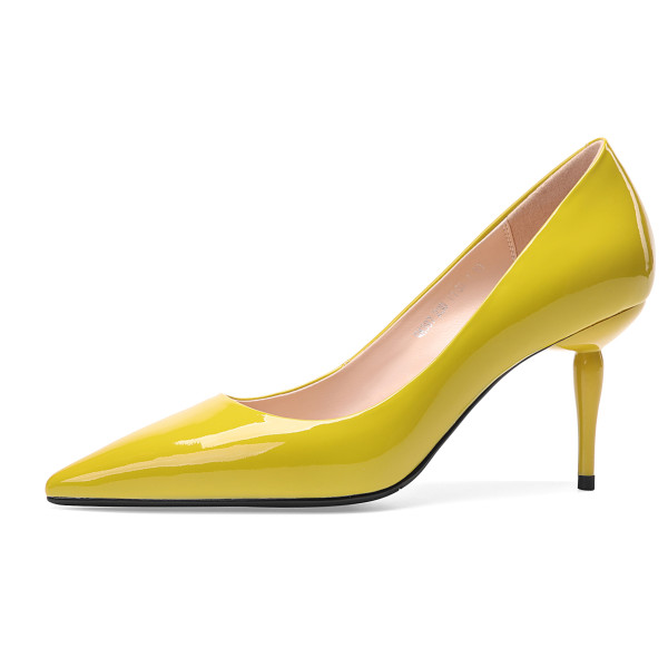 Arden Furtado spring 2019 fashion trend women's shoes pointed toe stilettos heels sexy yellow office lady party shoes elegant pumps slip-on pure color