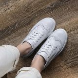 Arden Furtado spring and autumn 2019 fashion women's shoes pure color cross lacing round toe leisure leather gym shoes crease