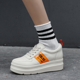 Arden Furtado summer 2019 fashion trend women's shoes pure color  thick bottom heighten small white shoes cross lacing round toe sneakers leisure  leather