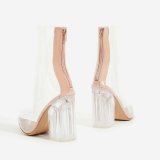 Arden Furtado summer 2019 fashion trend women's shoes pointed toe chunky heels zipper  big size 43 pure color transparent PVC cool boots