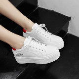 Arden Furtado summer 2019 fashion trend women's shoes round toe cross lacing  thick bottom heighten small white shoes casual shoes concise leisure leather pure color