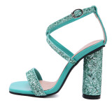 Arden Furtado summer fashion women's shoes online celebrity sexy gold green elegant party shoes silver glitter sandals chunky heels