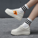 Arden Furtado summer 2019 fashion trend women's shoes pure color  thick bottom heighten small white shoes cross lacing round toe sneakers leisure  leather