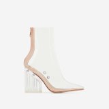 Arden Furtado summer 2019 fashion trend women's shoes pointed toe chunky heels zipper  big size 43 pure color transparent PVC cool boots