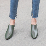 Arden Furtado spring  2019 fashion genuine leather women's shoes pointed toe green slippers mules special-shaped heel ladylike big size 42