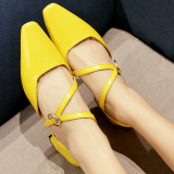 Arden Furtado summer 2019 fashion women's shoes pure color yellow fluorescent green chunky heels closed toe lower heels sandals office lady mature big size 42