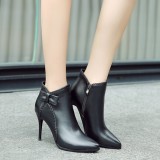 Fashion women's shoes genuine leather short boots pointed toe elegant ladies boots stilettos heels red butterfly knot ankle boots