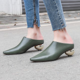 Arden Furtado spring  2019 fashion genuine leather women's shoes pointed toe green slippers mules special-shaped heel ladylike big size 42