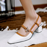Arden Furtado summer 2019 fashion trend women's shoes chunky heels buckle sandals apricot personality office lady mature concise big size 42