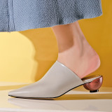 Arden Furtado summer 2019 fashion trend women's shoes pointed toe stilettos heels shaped heel mules slippers pure color comfortable office lady big size 42