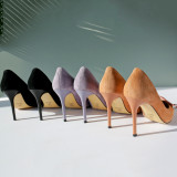 Arden Furtado fashion women's shoes pointed toe stilettos heels 10cm purple orange black suede party shoes slip-on pumps