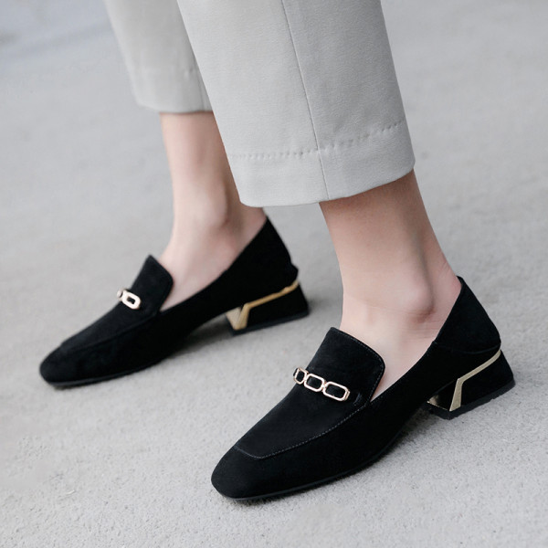 Arden Furtado summer 2019 fashion women's shoes square head pink slip-on nude office lady classics chains flats brogue shoes big size 42