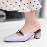 Arden Furtado summer 2019 fashion trend women's shoes  square head chunky heels pure color big size 42 office lady slippers