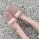 Arden Furtado 2019 fashion women's shoes square head shallow slip-on pure color pink brogue flats shoes big size 42