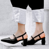 Arden Furtado summer 2019 fashion trend women's shoes chunky heels buckle sandals apricot personality office lady mature concise big size 42