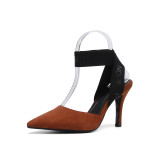 Arden Furtado summer 2019 fashion women's shoes pointed toe stilettos heels 9cm brown ankle strap party shoes 9cm mules sandals