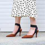 Arden Furtado summer 2019 fashion women's shoes pointed toe stilettos heels 9cm brown ankle strap party shoes 9cm mules sandals