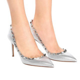 2019 spring autumn slip on sequined cloth rivets pumps gold silver white glitter sexy high heels stilettos ladies women's shoes