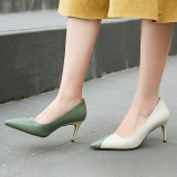 Arden Furtado summer 2019 fashion trend women's shoes pointed toe stilettos heels slip-on joker pumps pure color apricot green