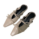 Arden Furtado summer 2019 fashion trend women's shoes pointed toe pure color khaki brown elegant slippers classics mules  big size 43 leather