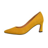 Arden Furtado spring 2019 fashion women's shoes pointed toe office lady strange heels yellow pumps slip-on elegant pumps 42 43