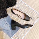 Arden Furtado summer 2019 fashion genuine leather square head chunky heels 6cm pumps women's brown shoes office lady big size 43