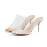 Arden Furtado summer 2019 fashion trend women's shoes  stilettos heels pure color PVC transparent slippers small size 33 big size 41