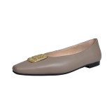 Arden Furtado spring 2019 fashion women's shoes genuine leather brown metal decoration classics concise ladylike flats size 42