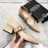 Arden Furtado summer 2019 fashion trend women's shoes pointed toe pumps office lady chunky heels big size 43 pure color buckle
