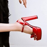 Arden Furtado summer 2019 fashion trend women's shoes chunky heels pure color white red waterproof sandals  sexy elegant