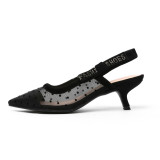 Arden Furtado 2019 summer stilettos pointed toe dot mesh sandals polka dot high heels sling back sexy party shoes women's shoes