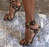 2019 summer sexy leopard metal heels fashion sandals party shoes large size ladies