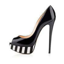 Arden Furtado fashion trend women's shoes platform peep toe pumps zebra stripes stilettos heels big size 45 party shoes