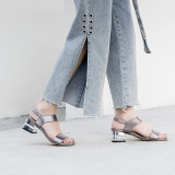 Arden Furtado summer 2019 fashion trend women's shoes special-shaped heels pure color silver concise buckle sandals narrow band