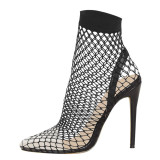 Summer red white and black netting fashion women's shoes pointed toe stilettos heels slip-on sexy elegant ladies boots mature leopard mesh stilettos 45 48