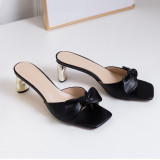 Arden Furtado summer 2019 fashion women's shoes elegant chunky heels slippers big size 42 ladylike temperament butterfly-knot