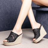 Arden Furtado summer 2019 fashion trend women's shoes pure color waterproof concise lace personality slippers black sexy elegant