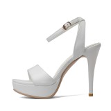 Arden Furtado summer 2019 fashion trend women's shoes stilettos heels pure color white buckle sandals party shoes big size 40