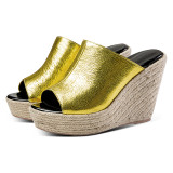 Arden Furtado summer 2019 fashion trend women's shoes office lady sexy elegant pure color metal yellow metal green slippers