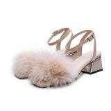 Arden Furtado summer 2019 fashion trend women's shoes chunky heels sexy elegant pure color feather sandals concise big size 40