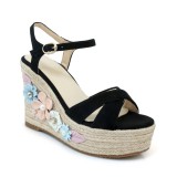 Arden Furtado summer 2019 fashion trend women's shoes pure color waterproof flower buckle apricot sandals ladylike temperament