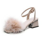 Arden Furtado summer 2019 fashion trend women's shoes chunky heels sexy elegant pure color feather sandals concise big size 40
