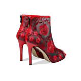 Fashion women's shoes 2019 summer high heels peep toe platform stilettos heels sexy elegant ladies sexy mesh flowers boots 33 40