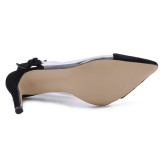 Arden Furtado summer 2019 fashion women's shoes pointed toe stilettos heels pure color white PVC buckle sandals big size 45