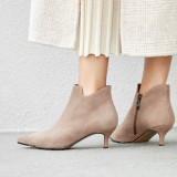 Arden Furtado spring and autumn 2019 fashion women's shoes pointed toe stilettos heels zipper khaki ladies boots short boots